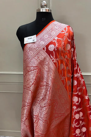Orange Laabela Jaal Katan Silk Banarasi Saree