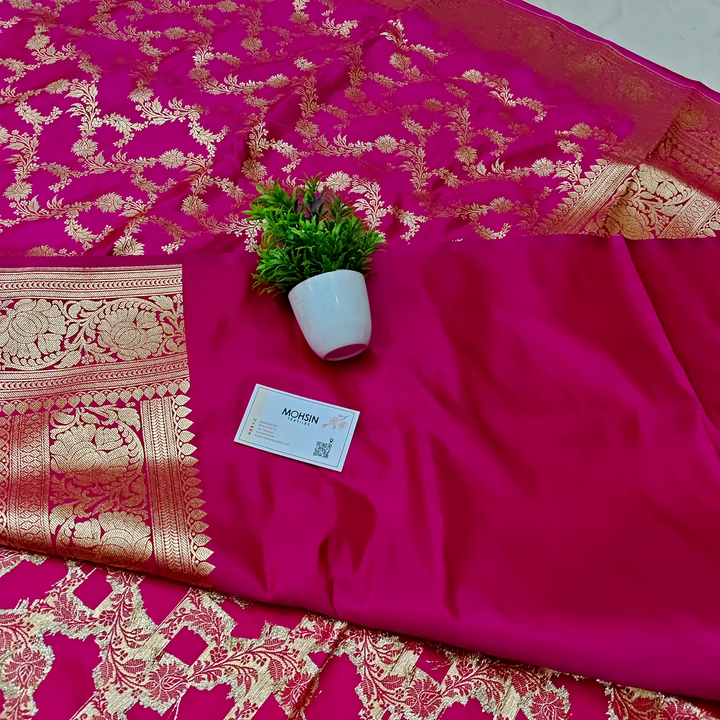 Pink Moglai Jaal Katan Silk Banarasi Saree