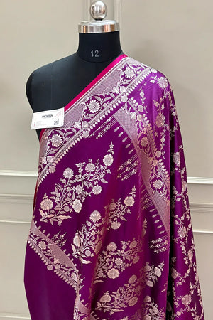 Purple Jhanjaal Katan Silk Banarasi Saree