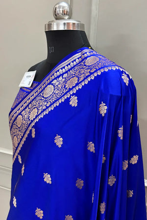 Royal Blue Podina Buti Katan Silk Banarasi Saree