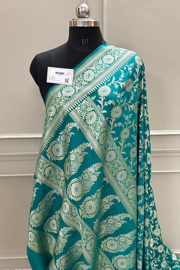 Teal Ganga Jamuna Crepe Silk Banarasi Saree