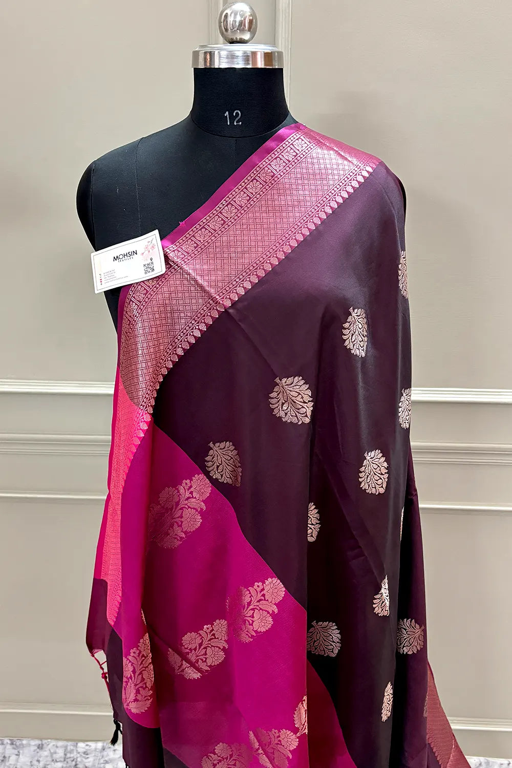 Wine and Pink Golden Zari Banarasi Silk Saree