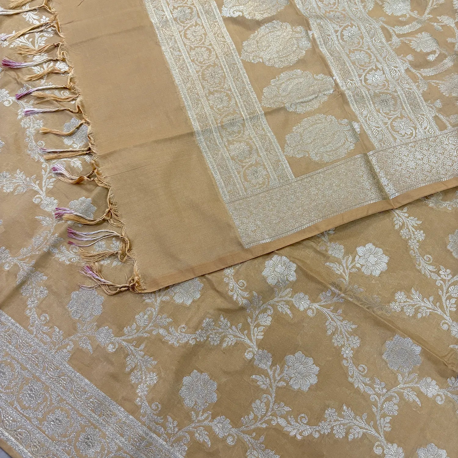 Beige Kashmiri Jaal Katan Silk Banarasi Suit