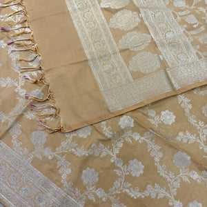 Beige Kashmiri Jaal Katan Silk Banarasi Suit