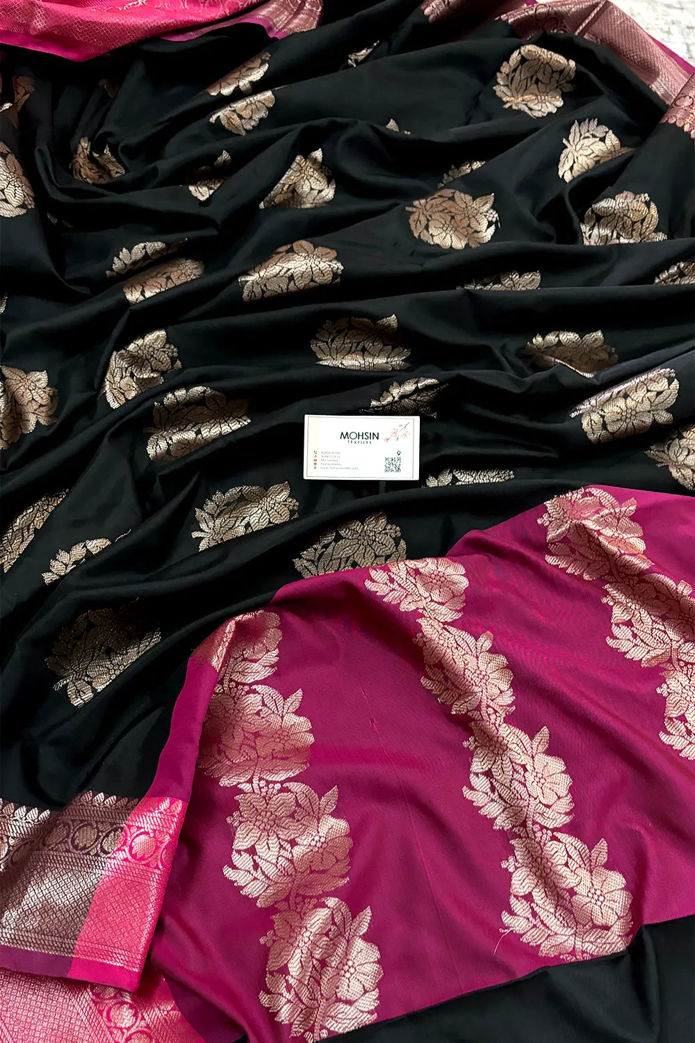 Black and Pink Golden Zari Banarasi Silk Saree