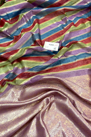 Lavender Resham Zari Cotton Silk Banarasi Saree