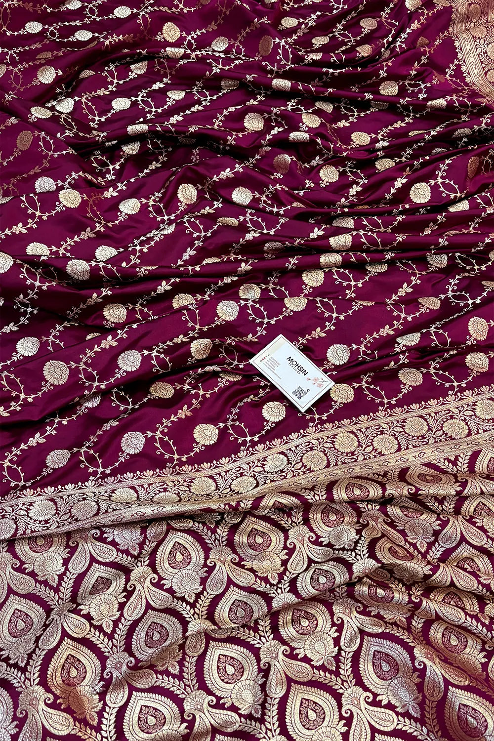 Magenta Ropeway Jaal Katan Silk Banarasi Saree