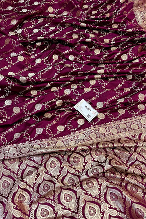 Magenta Ropeway Jaal Katan Silk Banarasi Saree