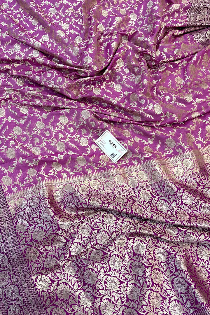 Magenta and Pink Gulabi Jaal Katan Silk Banarasi Saree