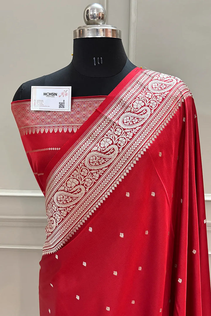 Maroon Chitrani Buti Katan Silk Banarasi Saree