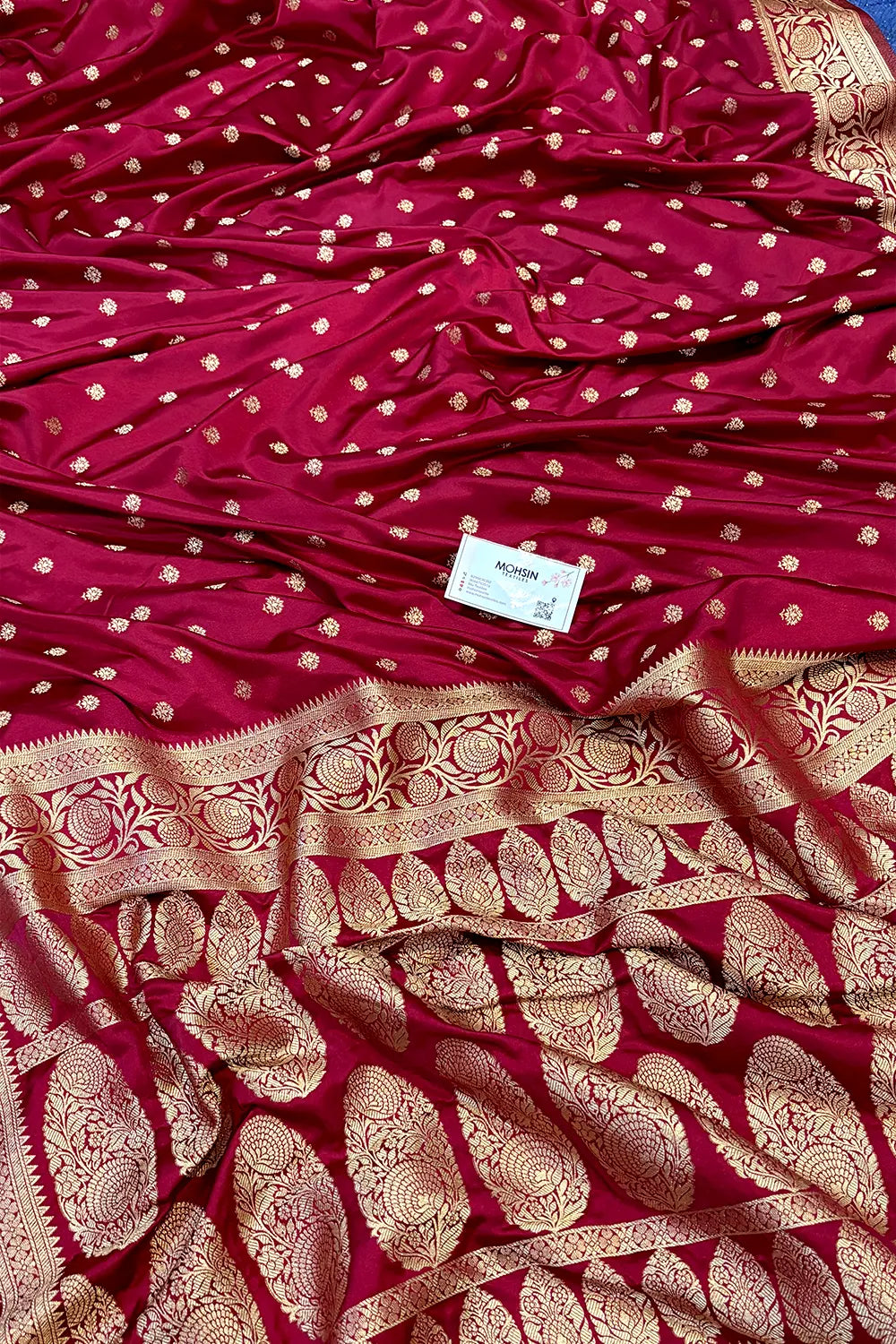 Maroon Golden Zari Katan Silk Banarasi Saree