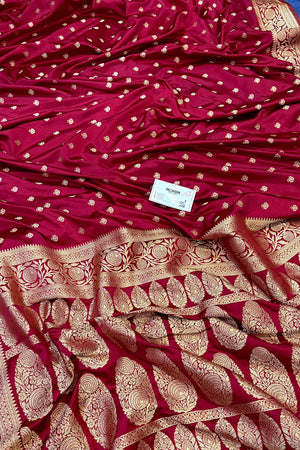 Maroon Golden Zari Katan Silk Banarasi Saree