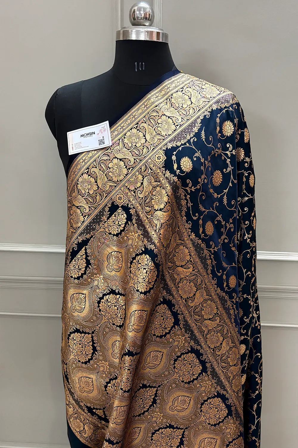 Navy Blue Murerwa Daal Katan Silk Banarasi Saree