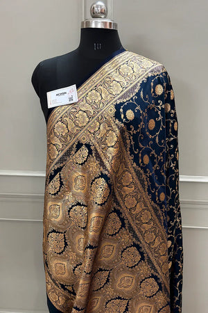 Navy Blue Murerwa Daal Katan Silk Banarasi Saree