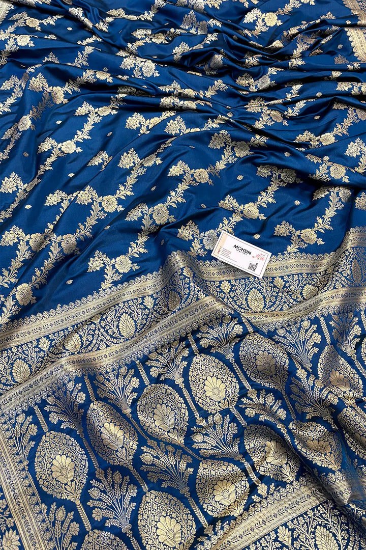 Peacock Blue Papakipari Katan Silk Banarasi Saree