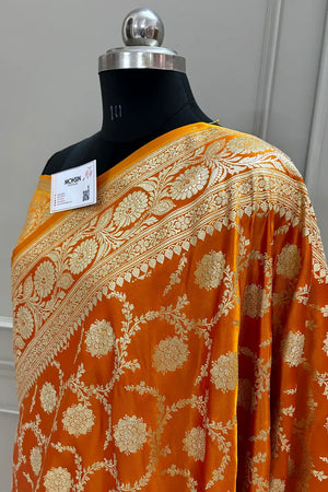 Orange Murmuri Jaal Katan Silk Banarasi Saree