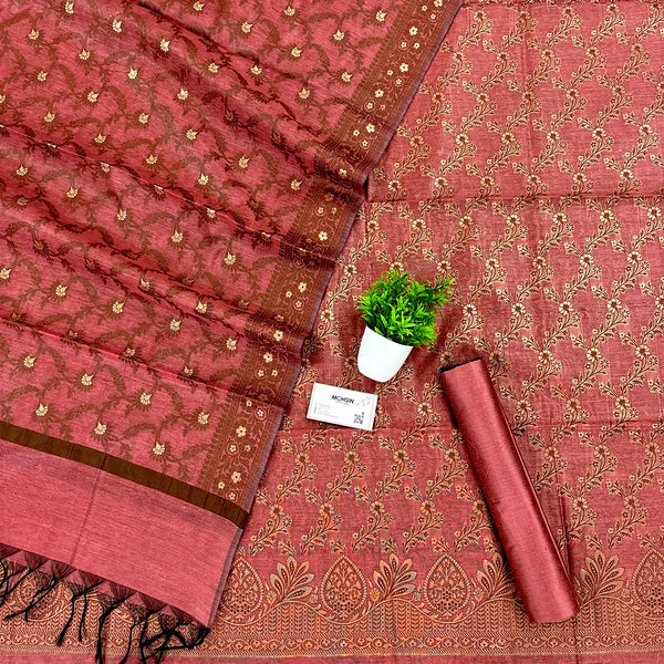 Peach Badami Jaal Banarasi Silk Suit