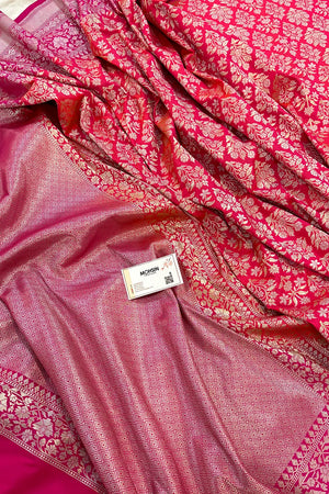 Peach and Pink Temple Buta Katan Silk Banarasi Saree