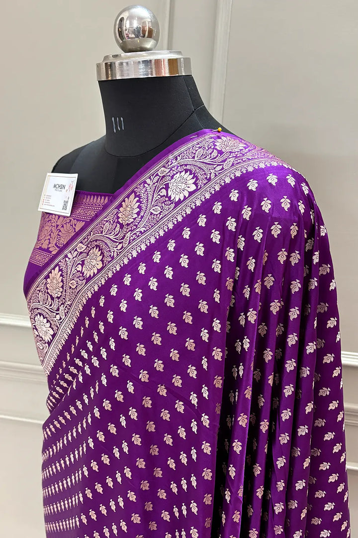 Purple Chunni Buti Katan Silk Banarasi Saree