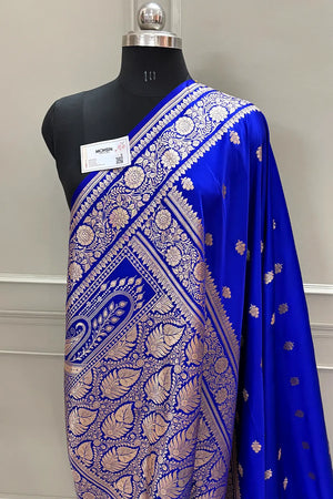 Royal Blue Podina Buti Katan Silk Banarasi Saree