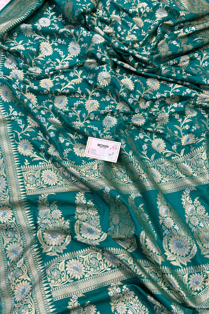 Teal Ganga Jamuna Crepe Silk Banarasi Saree