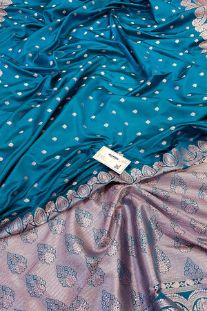 Teal Jadi Buti Katan Silk Banarasi Saree