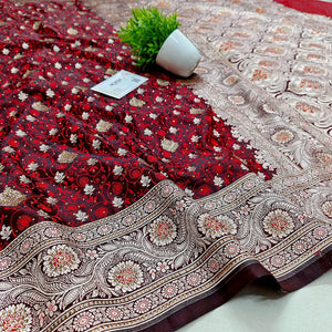 Wine Maroon Chunni Munni Stone Katan Banarasi Saree