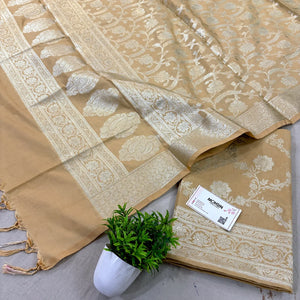 Beige Kashmiri Jaal Katan Silk Banarasi Suit
