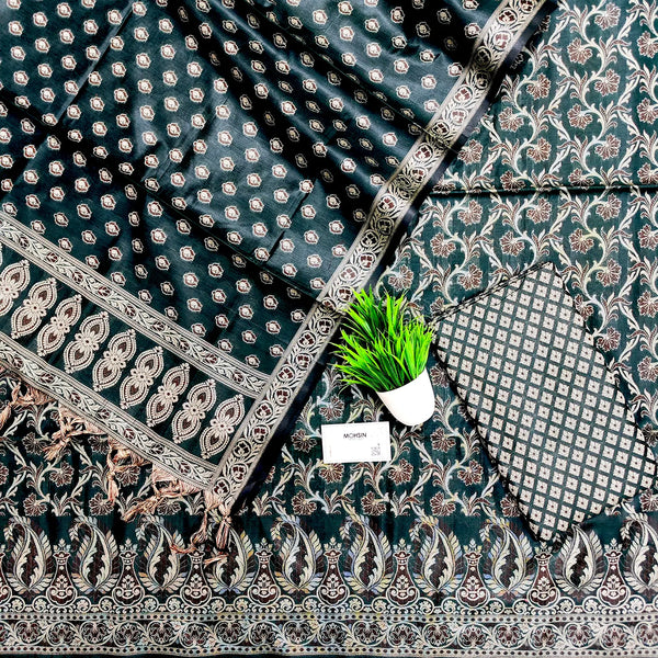 Bottle Green Surahi Jaal Cotton Banarasi Suit