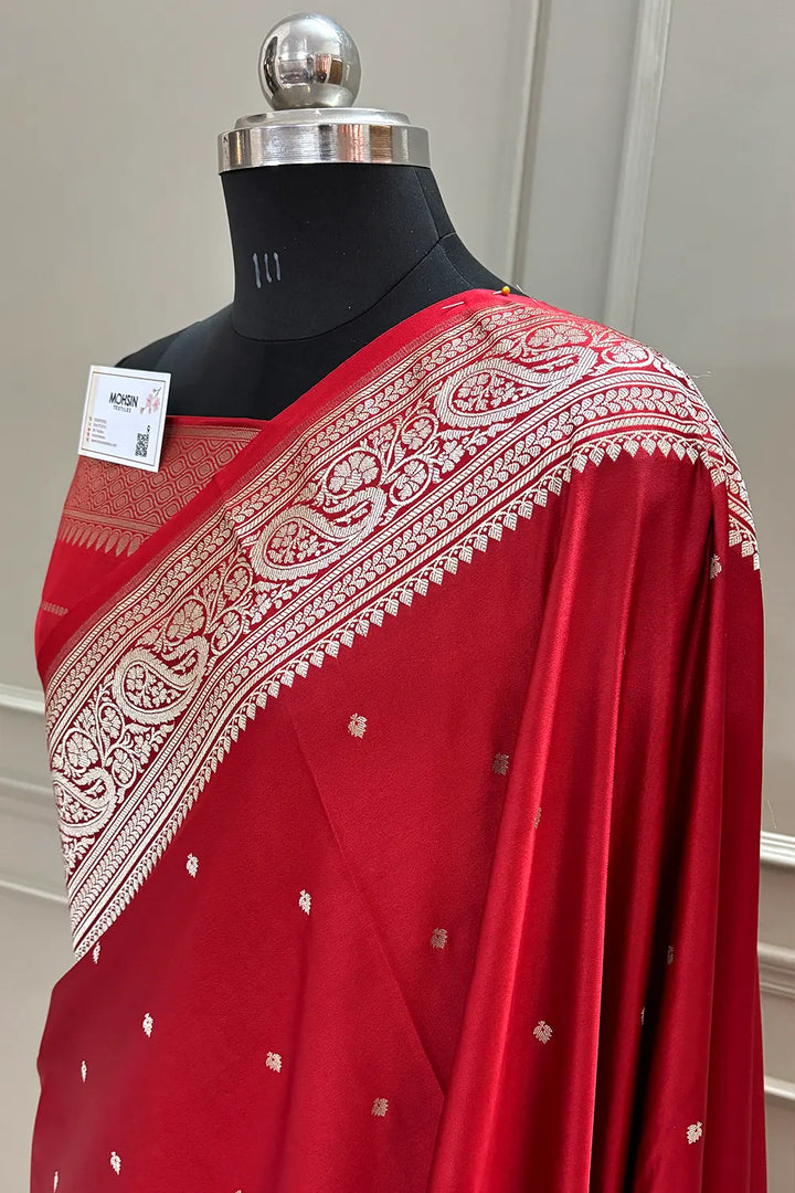 Maroon Chitrani Buti Katan Silk Banarasi Saree