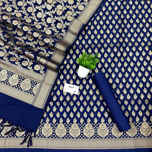 Navy Blue Guldaan Katan Silk Banarasi Suit