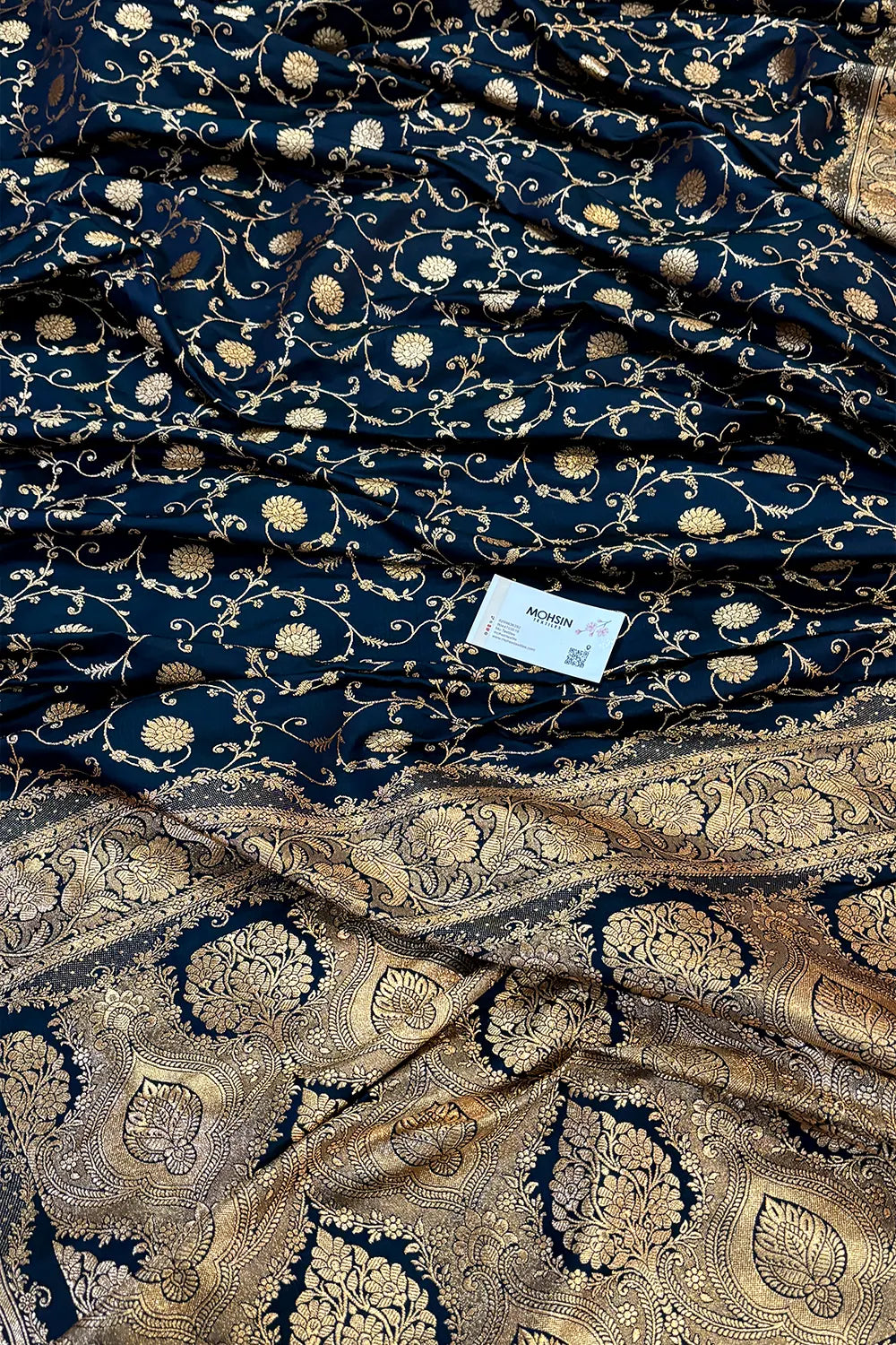 Navy Blue Murerwa Daal Katan Silk Banarasi Saree