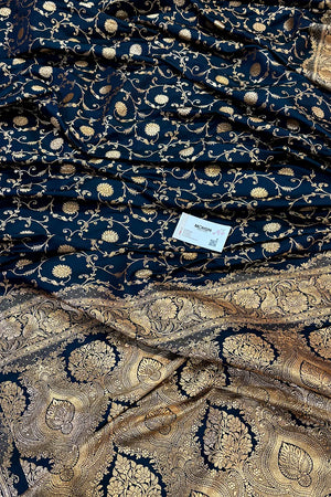 Navy Blue Murerwa Daal Katan Silk Banarasi Saree