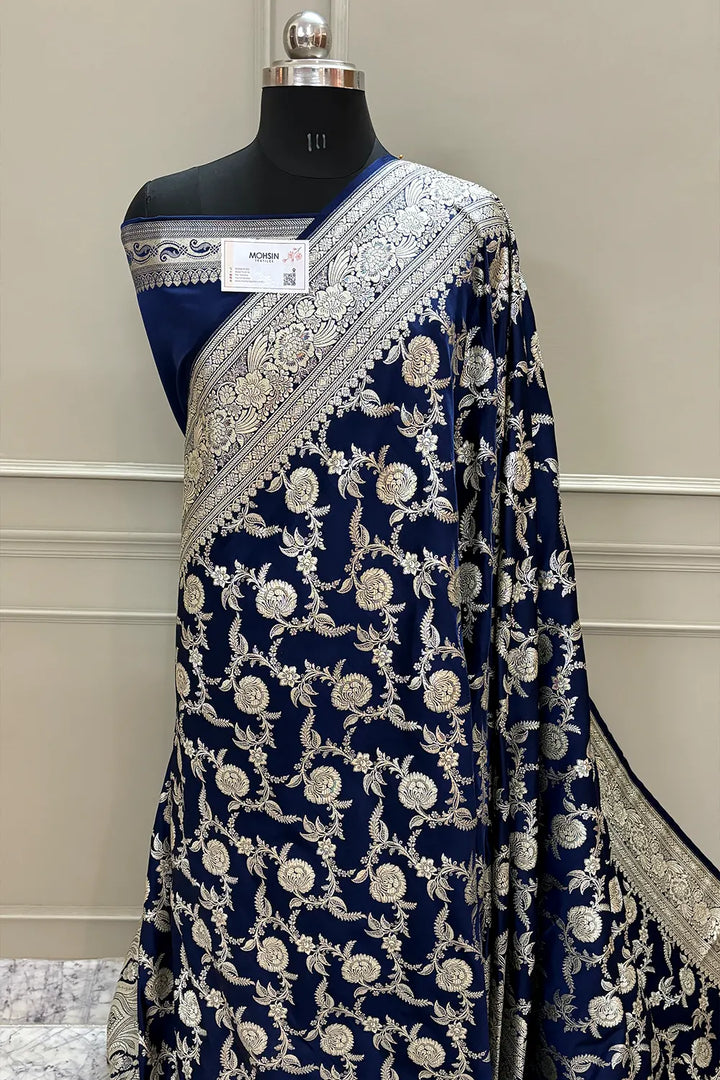 Navy Blue Golden Zari Katan Silk Banarasi Saree