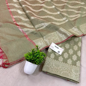 Olive Green Tri Phool Banarasi Silk Suit