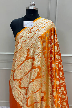 Orange Murmuri Jaal Katan Silk Banarasi Saree