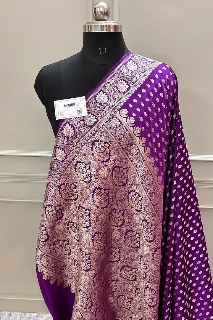 Purple Chunni Buti Katan Silk Banarasi Saree