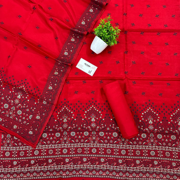 Red Jhilmila Taj Dola Silk Banarasi Suit