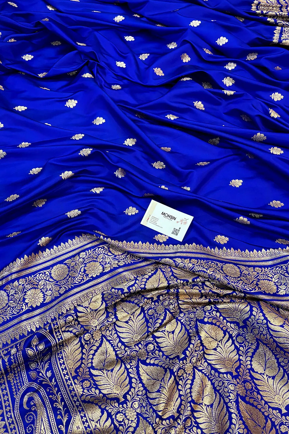 Royal Blue Podina Buti Katan Silk Banarasi Saree