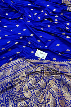 Royal Blue Podina Buti Katan Silk Banarasi Saree