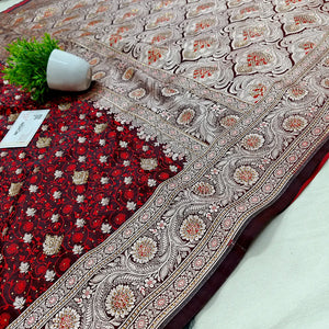 Wine Maroon Chunni Munni Stone Katan Banarasi Saree