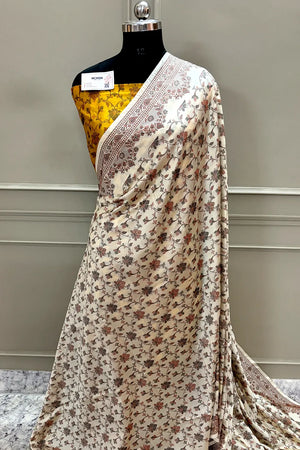 Beige and Yellow Resham Silk Banarasi Saree