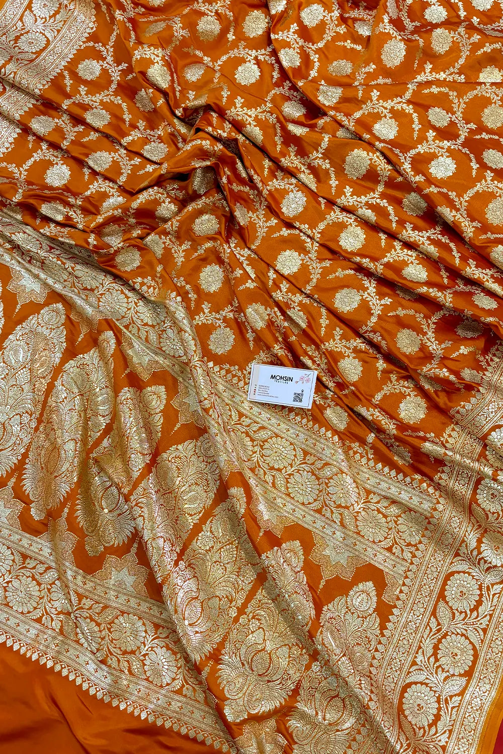 Orange Murmuri Jaal Katan Silk Banarasi Saree