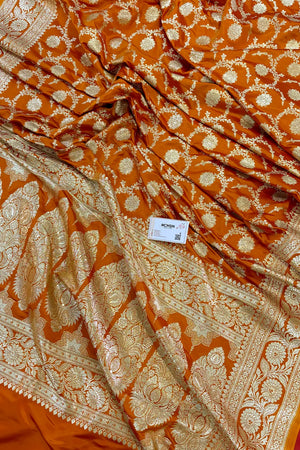 Orange Murmuri Jaal Katan Silk Banarasi Saree