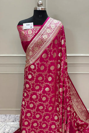 Pink Pankhuri Jaal Katan Silk Banarasi Saree