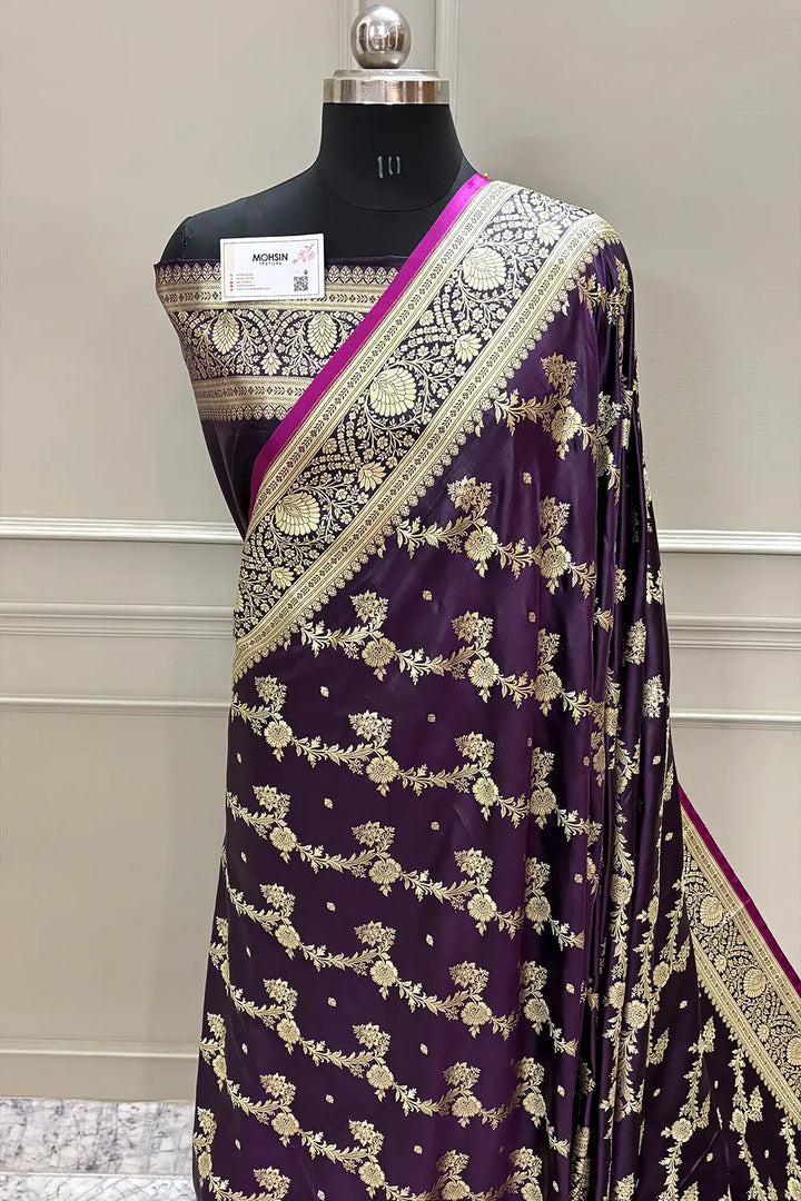 Purple Papakipari Katan Silk Banarasi Saree