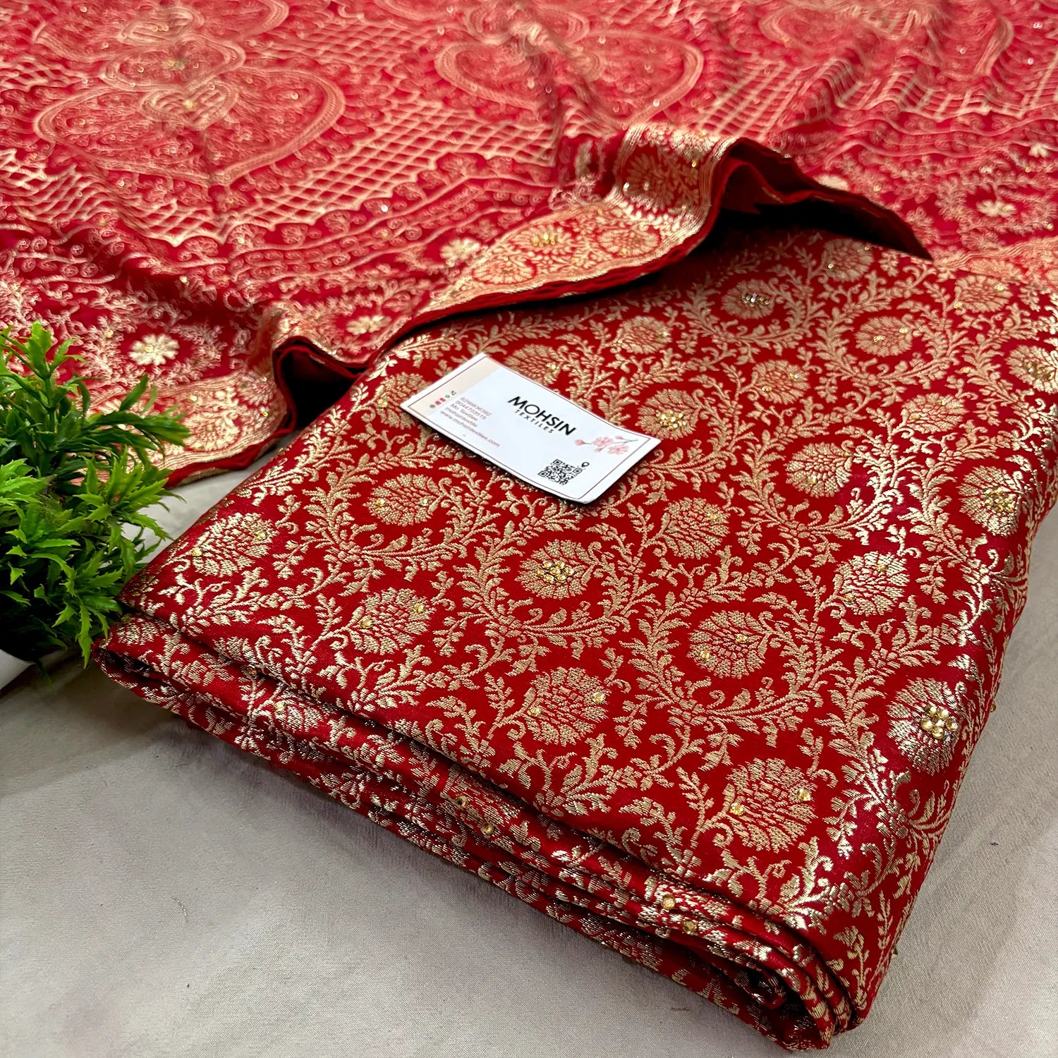 Red Stone Work Kimkhab Silk Banarasi Gharara