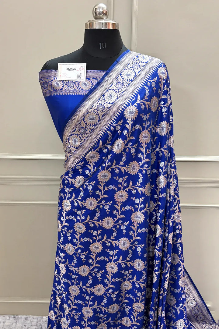 Royal Blue Ganga Jamuna Crepe Silk Banarasi Saree