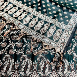 Bottle Green Surahi Jaal Cotton Banarasi Suit