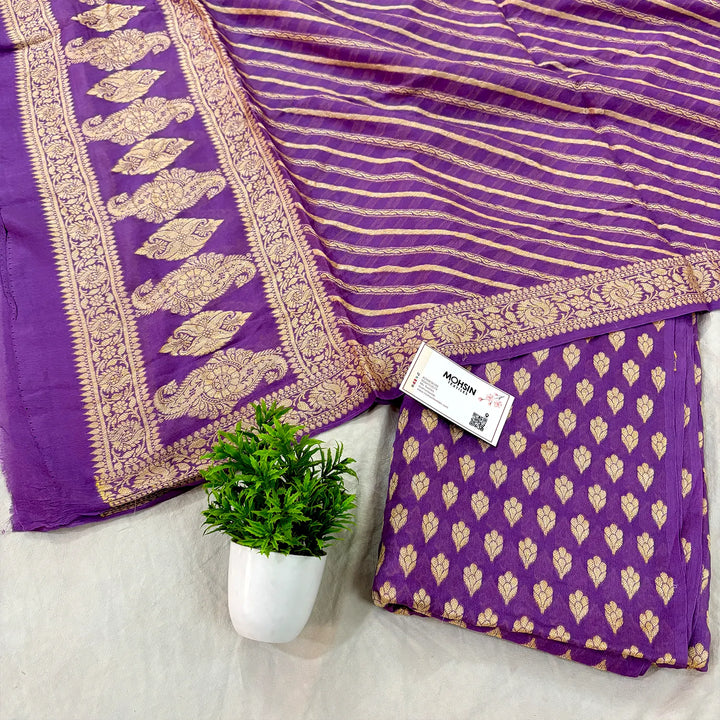 Lavender Jaguar Kalli Georgette Silk Banarasi Suit